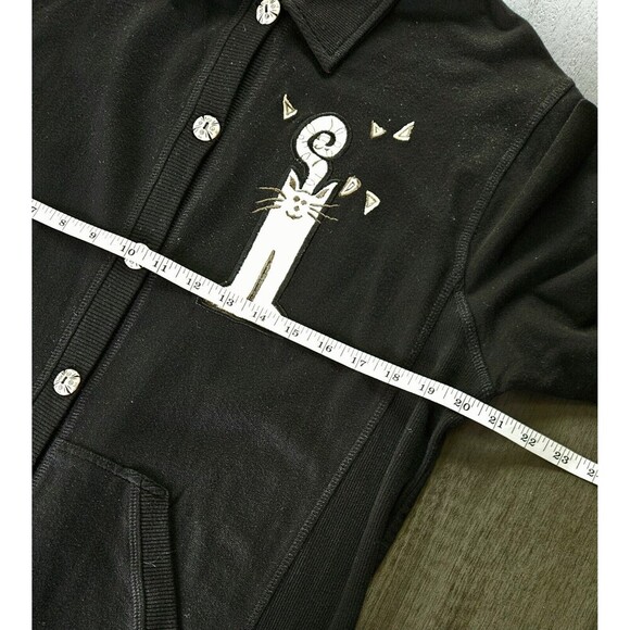 Onque White Kitten Button Up Sweatshirt Cardigan Med Kitch Vtg Novelty Cat Lady - Picture 7 of 10